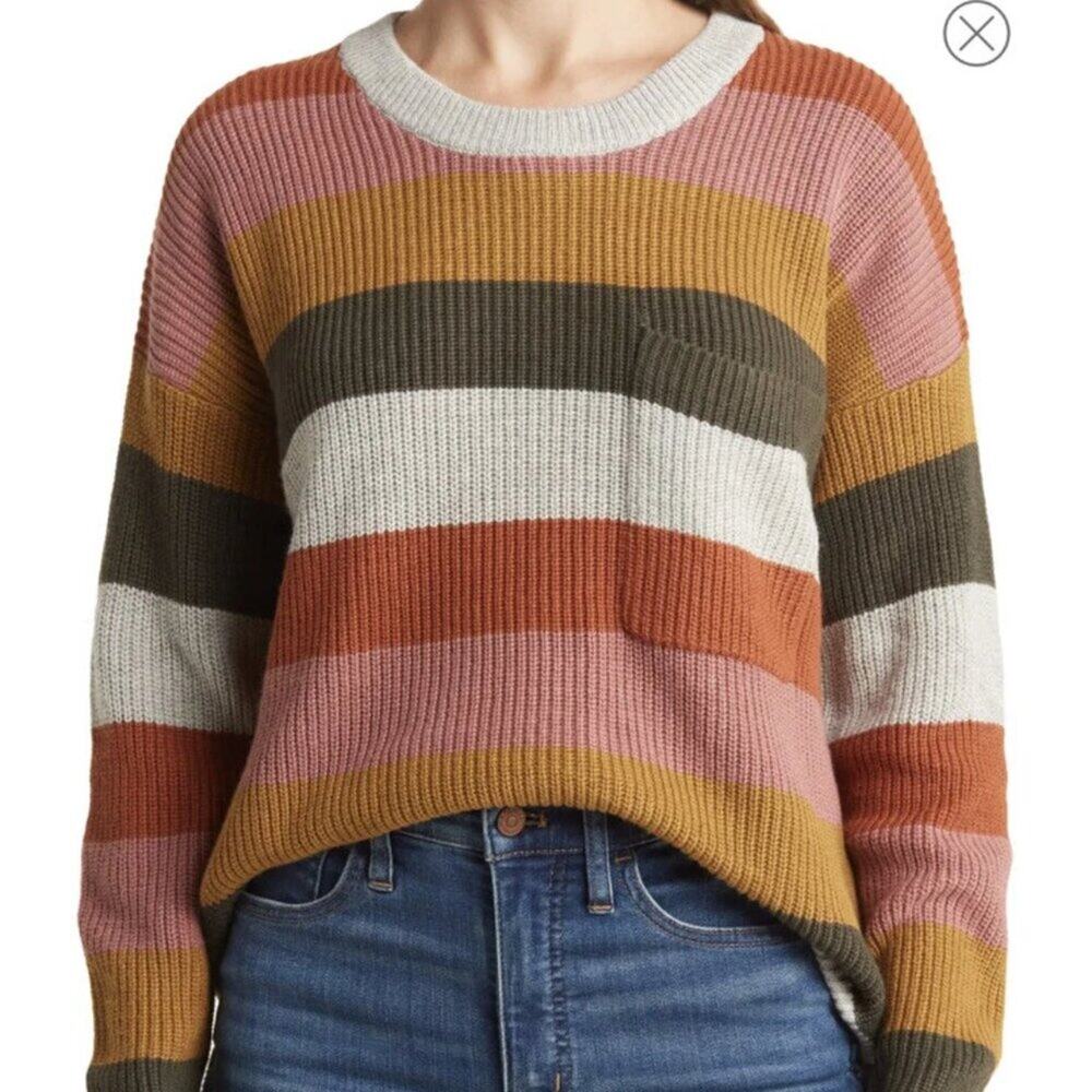 Madewell Thompson Pocket Pullover Sweater Arctic Ice Stripe Women’s Medium